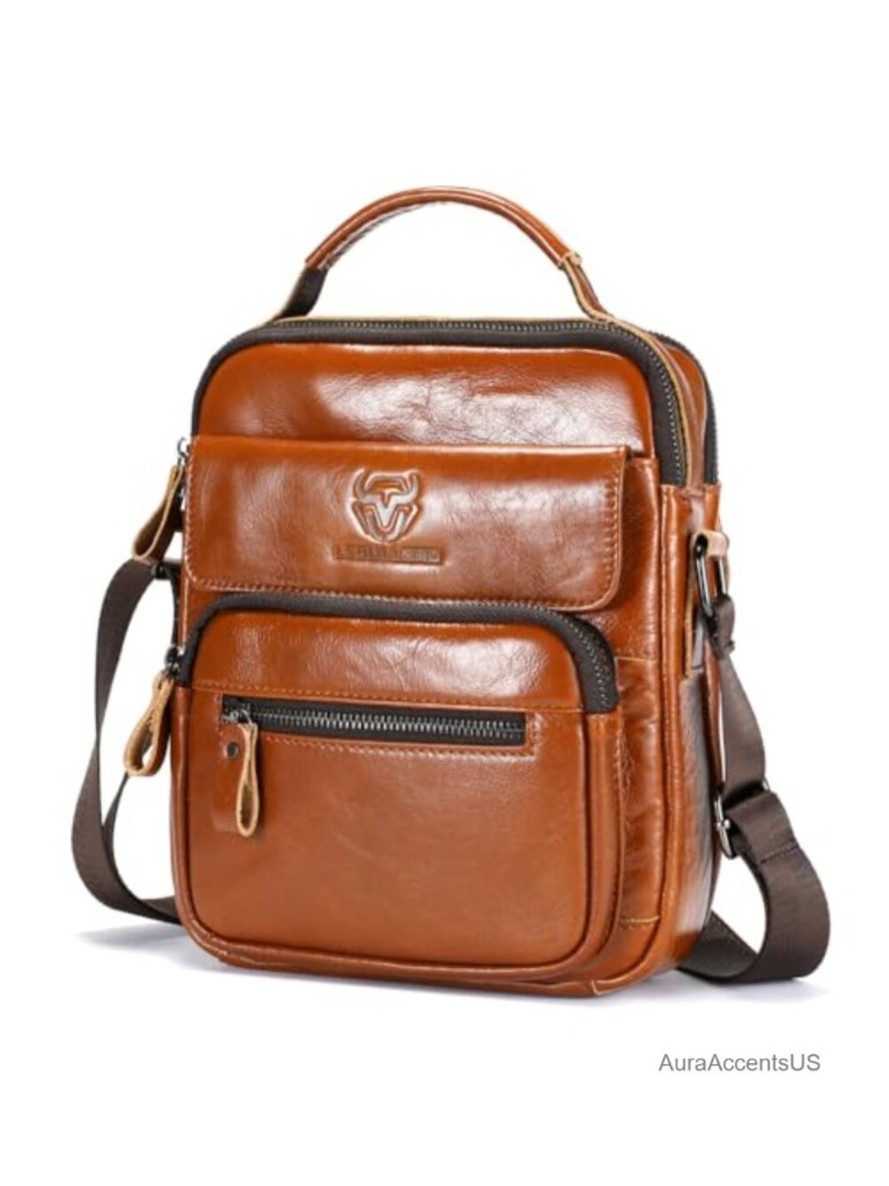 Mens Leather Crossbody Sling Bag Messenger Bag Adjustable Strap Waterproof